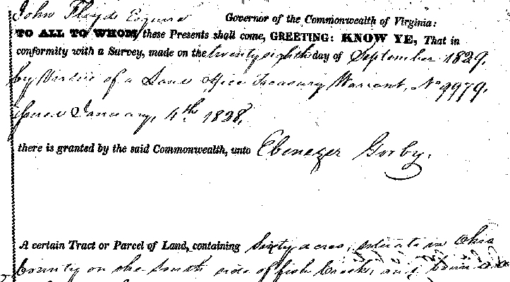 Ebenezer Gorby Land Patent, 1834
